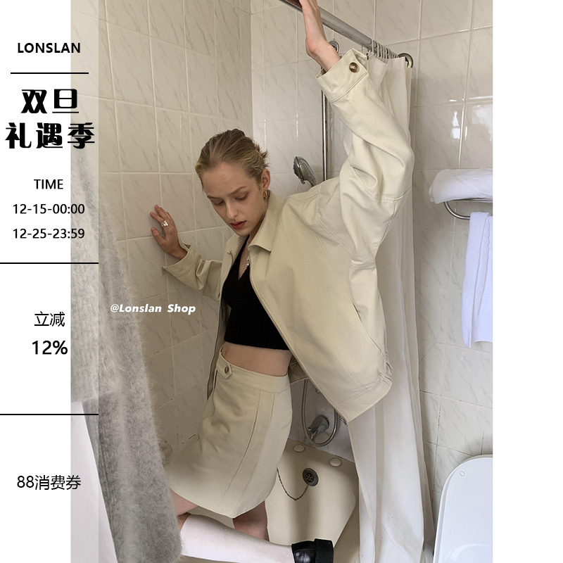 LONSLAN工装拉链短裙套装