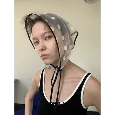 LONSLAN25SUMMER  波点三角绑带纱质丝巾头巾