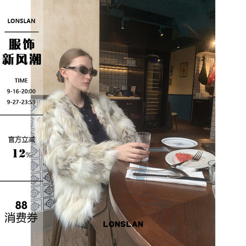 LONSLAN24WINTER 11/30 20:00NEW小众拼色圆领皮草毛毛外套