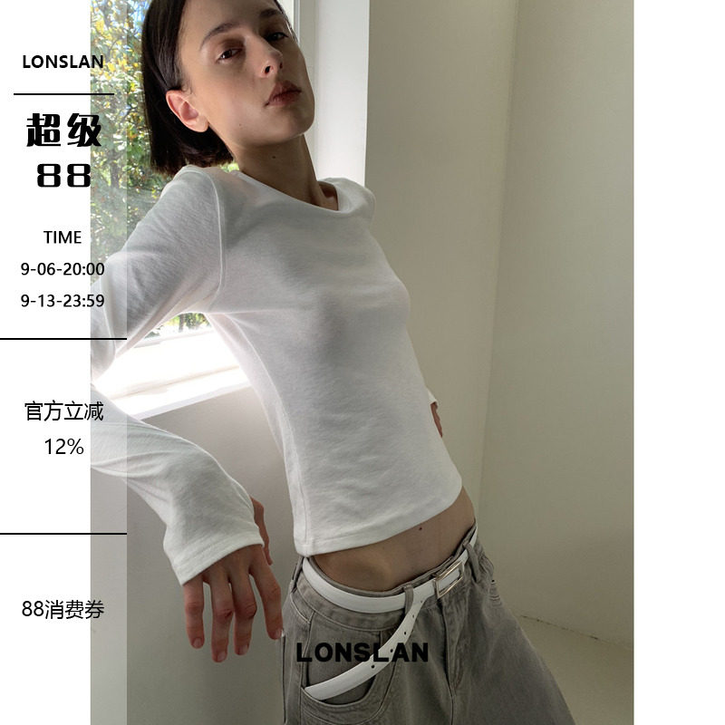 LONSLAN 2026AW 初秋纯棉修身内搭纯色长袖T图片