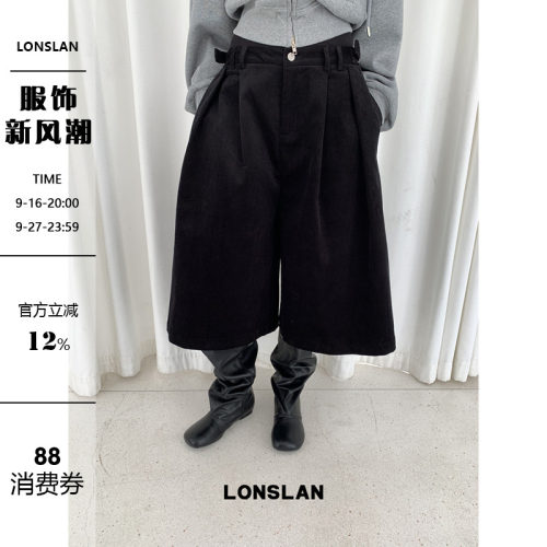 LONSLAN 2025秋季新款 加厚灯芯绒阔腿七分裤