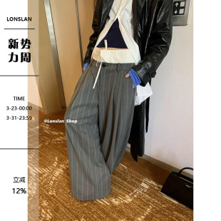 长裤 LONSLAN 百搭竖条纹宽松直筒阔腿休闲裤 新款 女 2026春季