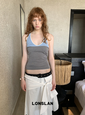 LONSLAN 25SUMMER 6/16 20:00NEW拼色挂脖假两件背心