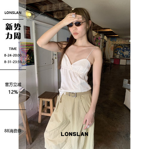 LONSLAN 2026SUMMER 缎面光泽蝴蝶结下摆不规则设计吊带背心