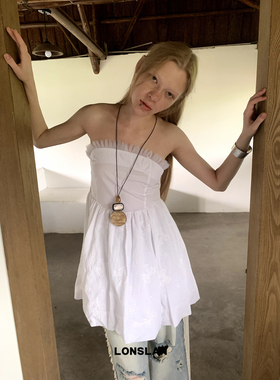 LONSLAN 2024 SUMMER 7/8 20:00NEW蝴蝶结刺绣裹胸娃娃上衣