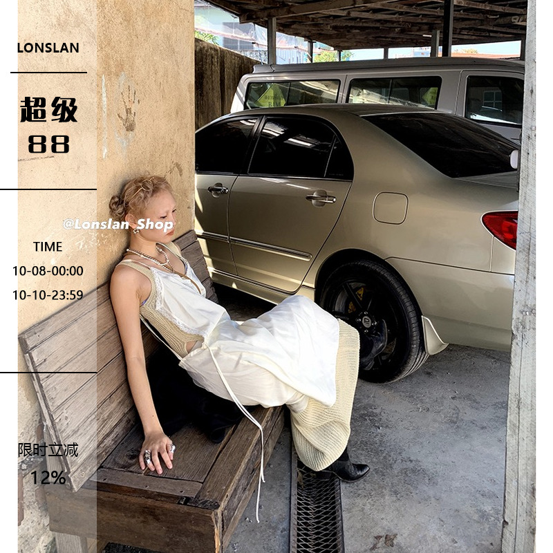LONSLAN休闲吊带长款连衣裙罩衫