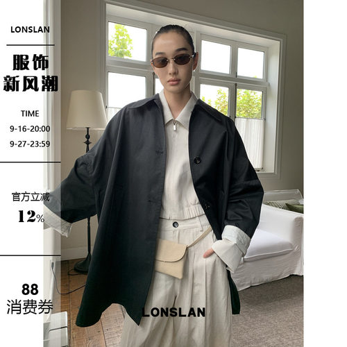 LONSLAN2025早秋新款 阔型大袖子翻遍中长款风衣
