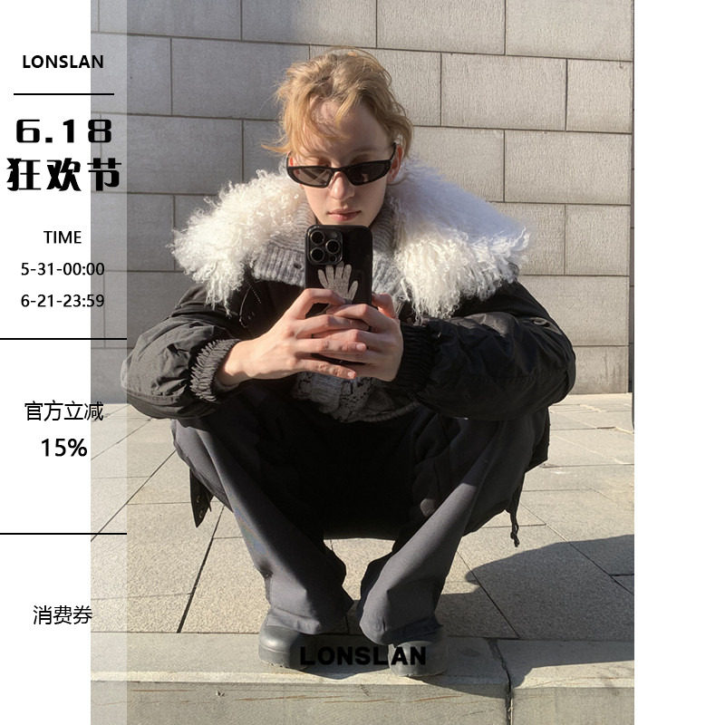 LONSLAN 24WINTER 12/9 20:00NEW系扣大毛领防水机车棉服外套