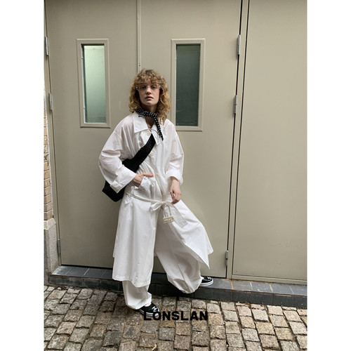 LONSLAN 2026春夏新品薄款长款衬衫翻领腰带风衣外套