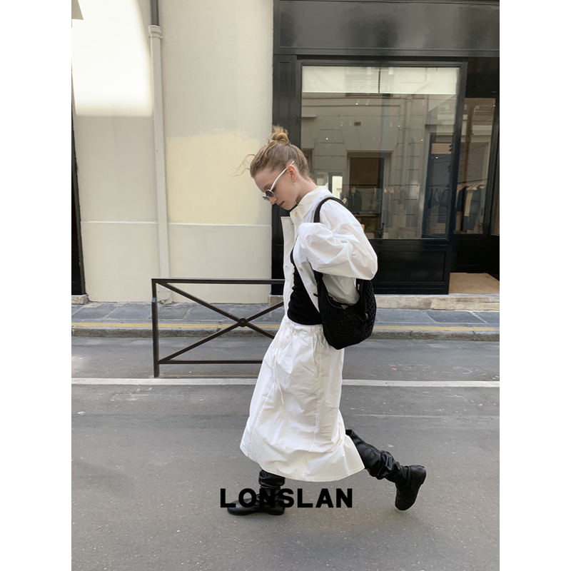 LONSLAN 2025 SUMMER 白色工装外套+抽绳半裙套装