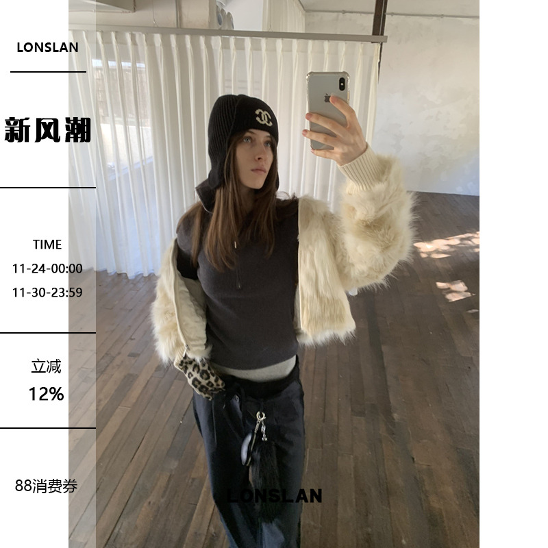 LONSLAN 24WINTER 12/9 20:00NEW翻领针织拉链半开襟针织打底