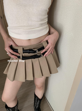 LONSLAN SUMMER 2/17NEW 俏皮质感含内衬防走光百褶短裙配双腰带