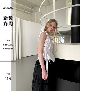 小众设计褶皱蝴蝶结绑带下摆娃娃背心上衣女 新款 LONSLAN 2024夏季