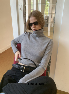 LONSLAN 24WINTER 11/10 20:00NEW 拼色线条羊毛针织高领打底