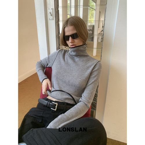 LONSLAN 24WINTER 11/10 20:00NEW 拼色线条羊毛针织高领打底