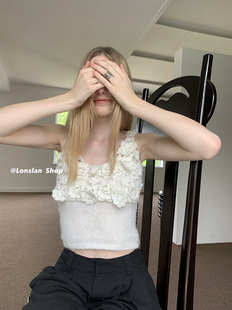温柔甜美外穿内搭修身 LONSLAN 显瘦针织花朵打底背心吊带上衣女