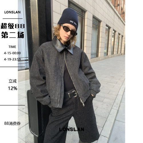 LONSLAN 24WINTER 12/9 20:00NEW皮领拼接牛仔工装棉服外套