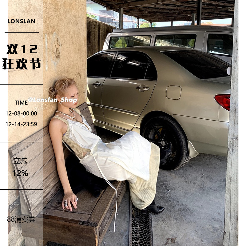 LONSLAN休闲吊带长款连衣裙罩衫