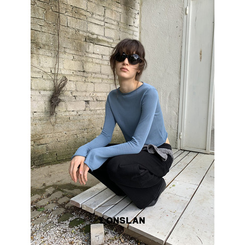 LONSLAN 26AW 秋冬新款短款卷边喇叭袖显瘦针织衫
