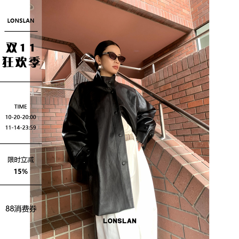 LONSLAN 2024AW NEW立领质感皮衣外套