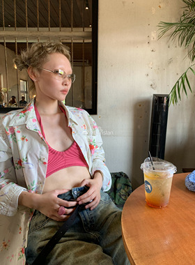 LONSLAN 2023SS  NEW 小众设计粉色调调花朵衬衫