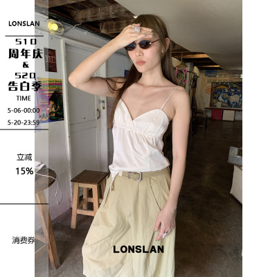 LONSLAN 2026SUMMER 缎面光泽蝴蝶结下摆不规则设计吊带背心