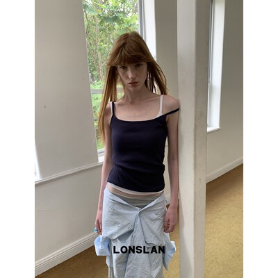 LONSLAN25SUMMER 细肩带遮副乳螺纹显瘦背心带薄胸垫