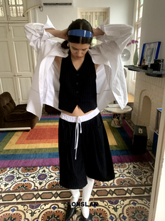 暗条纹西装 NEW 挂脖马甲 绑带中裤 LONSLAN 套装 2024AW