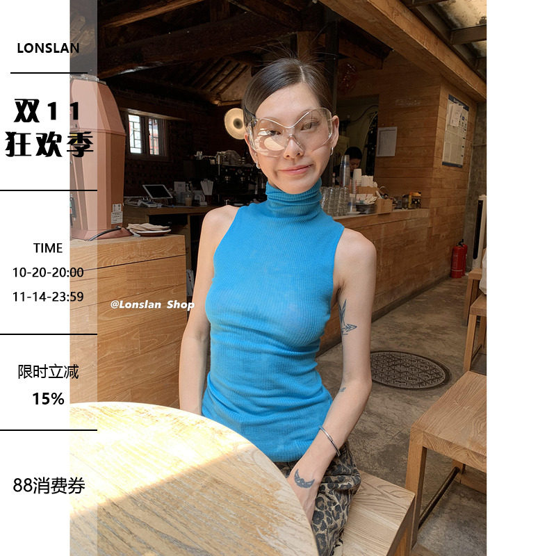 Lonslan糖果色高领无袖衫