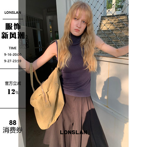 LONSLAN 2026AW高领坑条毛衣背心