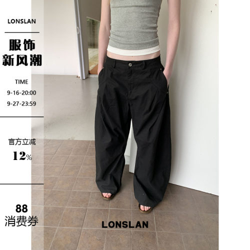 LONSLAN25SUMMER  洗水做旧茧型工装插袋阔腿裤