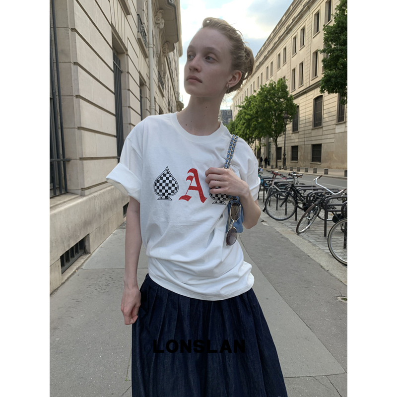 LONSLAN 2025 SUMMER 黑桃A图案印花短袖T