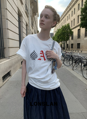 LONSLAN 2025 SUMMER 黑桃A图案印花短袖T