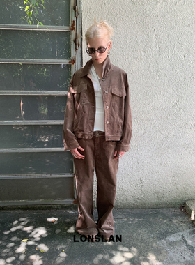 LONSLAN2025秋8/25 20:00NEW 卡其色灯芯绒外套+长裤套装