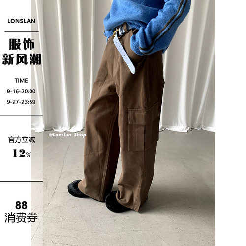 Lonslan大口袋宽松显瘦工装裤