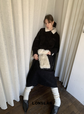 LONSLAN 24WINTER 12/9 20:00NEW羊绒口袋毛领外套+半裙套装