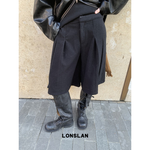 LONSLAN 24WINTER 12/9 20:00NEW收褶针织呢子中裤