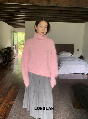 LOSLAN 2024秋冬新款慵懒风宽松水貂毛高领大件毛衣上衣女
