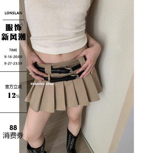 LONSLAN含内衬百褶短裙配双腰带