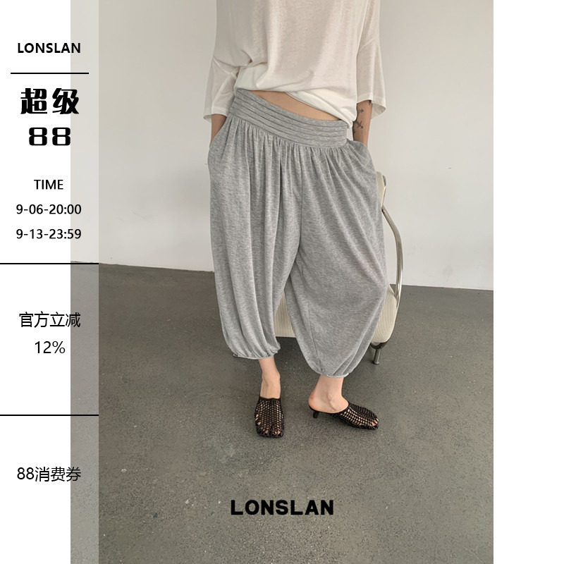 LONSLAN2026夏季新款腰头褶皱设计收脚萝卜裤图片