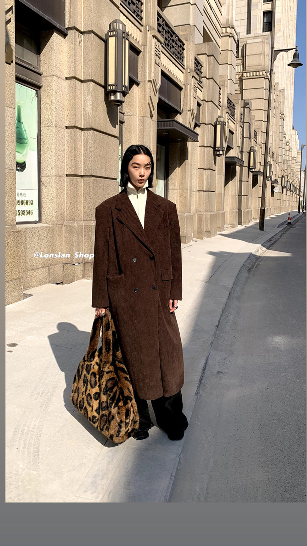 LONSLAN 2023秋冬新款百搭上衣灯芯绒长款大衣过膝风衣外套女