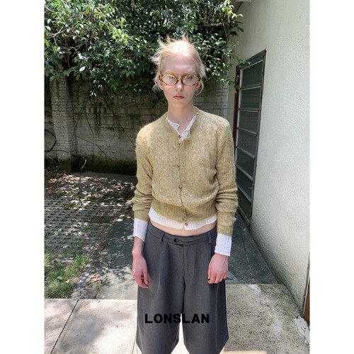 LONSLAN 2025秋季新款 短款麻花针织毛衣开衫