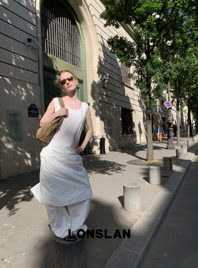 LONSLAN 2025 SUMMER 白色背心裙+抽绳裤套装