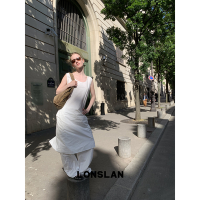 LONSLAN 2025 SUMMER 白色背心裙+抽绳裤套装