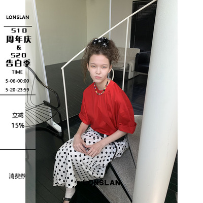 LONSLAN25SUMMER 中高领收领口设计大件纯棉短袖T