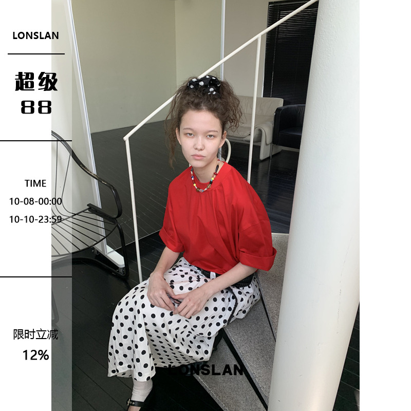 LONSLAN25SUMMER 中高领收领口设计大件纯棉短袖T