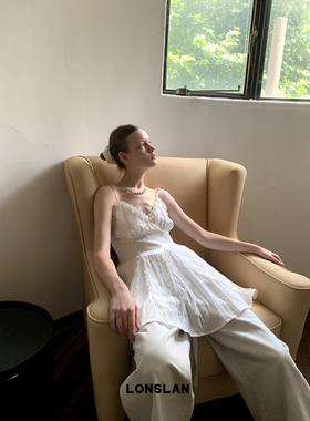LONSLAN 2024SUMMER5/31 20:00NEW 缎面花边收腰吊带短裙连衣裙