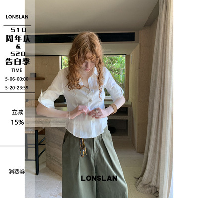 LONSLAN 2026 SUMMER 袖口翻折短袖棉麻衬衫