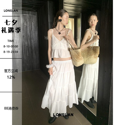 LONSLAN吊带上衣+百褶半裙套装