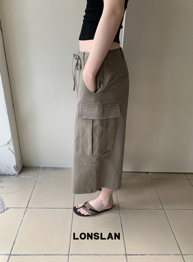 LOSLAN 25SS 日常通勤休闲口袋抽绳工装七分裤